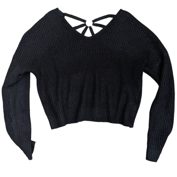 Ardene Sweaters - (2/$25) Ardene dropped shoulder sunray open back rib knit sweater black